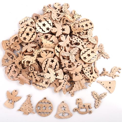 HERZNONE 200pcs Streudeko Weihnachtsdeko mini Holzscheiben f.Weihnachten (dunkel-A)