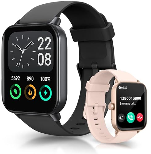 Smart Watch for Men Women. Fitness Tracker with Alexa Built in & Bluetooth Call. 1.8 HD, 100+ Sport Modes, Activity Tracker, Heart Rate Monitor, Sleep Tracker for Android IOS (Black)