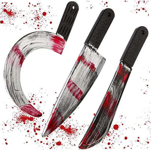 Accessoire de couteau d'Halloween, jouet de machette d'Halloween factice 3 pièces, accessoire d'Halloween de couteau en plastique, accessoire de couteau de machette en plastique, jouet de couteau