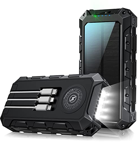 Power Bank Solar 46800mAh Mit Kabelloser Ladefunktion, Wasserdicht Kommt mit Taschenlampe, 7 Ausgänge und 2 Eingänge, Karabiner, PD 22.5W und QC 20W für Tablets Handy Camping und Outdoor-Aktivitäten