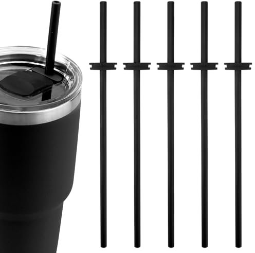5pcs Silicone Straw for Yeti Rambler 30/20/10oz,Reusable Straws for Yeti Tumbler with Magslider Lid ,Yeti Accessories,Replacement Straws,BPA Free (Black)