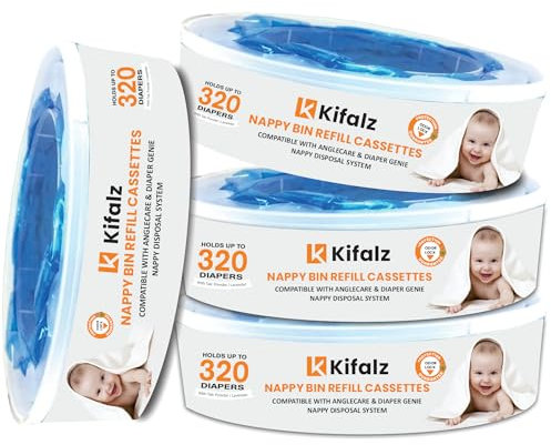 Pack of 4 diaper bin refills – Compatible with AngelCare, Foppapedretti and Litter Locker – with 4 Durable odor-resistant bags