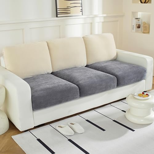 WEYOND Sofa Covers L Shaped Sectional, 3PC Seat Covers, Dark Grey | Chenille Individual Sofa Cushion Covers Washable, Non-Slip Stretch Couch Covers for 2/3/4 Seater, Furniture Protector