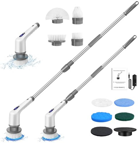 Elektrische Reinigungsbürste, Reinigungsgerät für Haushalt, Kabellos Power Spin Scrubber mit 9 Bürstenköpfen, 2 Speed Integrierte übertragung, Cleaning Brush für Fliesen, Duschen, Glas, Bad