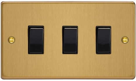 Varilight 3-Gang 10A 1- or 2-Way Rocker Switch (Twin Plate) Brushed Brass