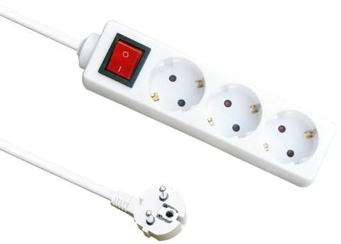 Base múltiple de 3 enchufes con Interruptor, Cable de 3m, 3Gx1,5mm de Cobre, 3500W máximo; Ideal para conectar múltiples Dispositivos.