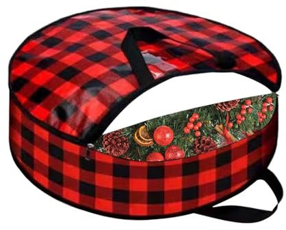 Christmas Wreath Storage Bag 60cm/70cm, Christmas Wreath Garland Storage Bag Box With Zippers And Handles, Plaid Waterproof Christmas Wreath Storage Container, Holiday Door Wreath Storage Organiser