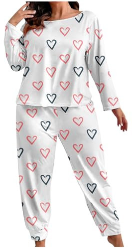 Generico Pigiama Donna Oversize Stampa Pigiama Cotone Invernale Pigiami Elegante Lungo Leggero Abbigliamento da Notte Morbido e Confortevole Set Due Pezzi Maniche Lunghe Tuta da Casa