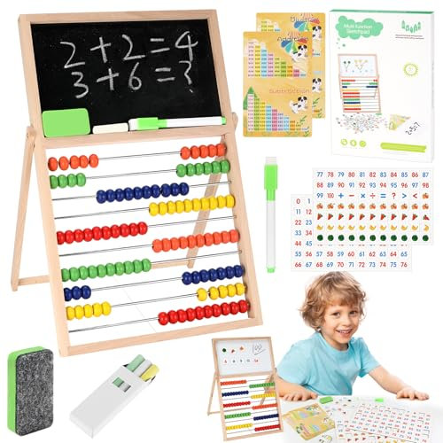 Tapvai Boulier Enfant avec 100 Perles, Abaque avec Tableau Noir et Tableau Blanc, Autocollant Magnétique Jouet Éducatif, Cartes Numériques, Abacus, Apprendre a Compter pour Les à Partir de 3 Ans
