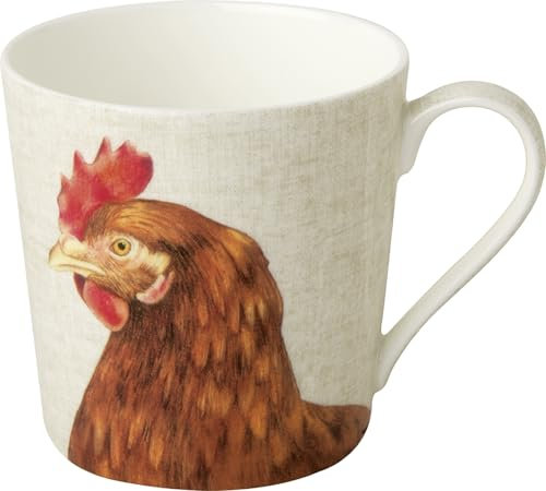 IHR - BOJ 1072660 - Kaffee Becher, Farm Hen, Huhn, Porzellan, Bone China, 9cm x 9cm, spülmaschinen- und mikrowellengeeignet, 350ml