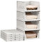 Lacusmall 4 Pack Wardrobe Storage Organiser, Foldable Closet Organisers, Plastic Stackable Drawers Basket for Bedroom, Bathroom Laundry, Space-Saving Clothes Storage Organizer, White, 4 Pack