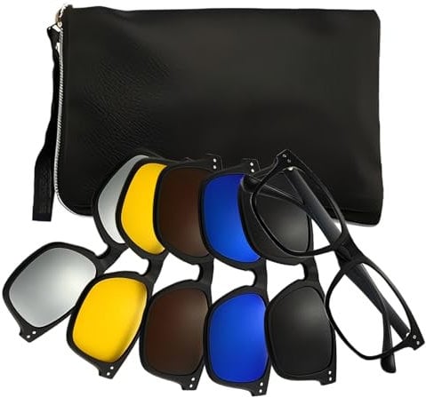 Tissting Lunettes de Soleil à Clip Magnétique avec 5 Clips Interchangeables, 3 Polarisantes + 2 Non Polarisantes, Lunettes Rétro TR90 Rectangulaires pour Femmes et Hommes