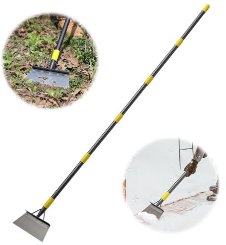 Harrms Reinigungsschaufel, Gartenkratzer für Unkraut, Moos und EIS, 236 cm | Multifunktionaler Moosentferner Stoßscharre, verstellbarer Langstiel, hochbelastbarer breiter Klinge für Schabearbeiten