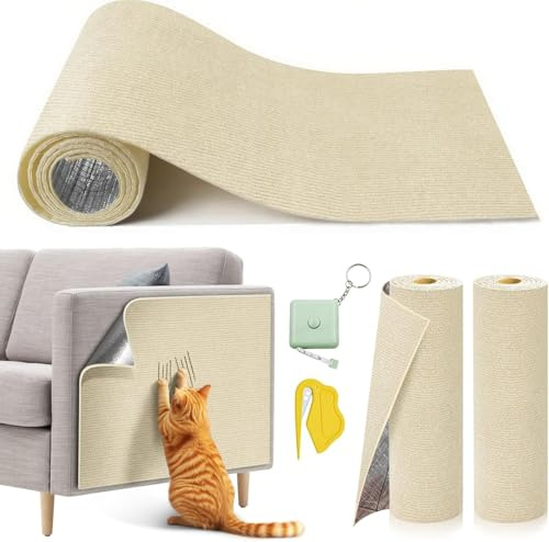 MIAOKE 2 Pièces 90 x 40 CM de Protection Anti-griffures pour Meubles pour Chats avec Couteau Universel et Ruban à Mesurer, Tapis à Gratter Autocollant Découpable pour Chats, Adapté aux Supports