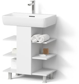 Livinity Waschbeckenunterschrank Fucino, Weiß, 60 x 70 cm mit 6 Ablage