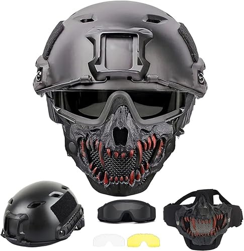 Taktischer Airsoft-Helm Typ PJ mit klappbarer Halbmaske und Schutzbrille, abnehmbar zur separaten Verwendung