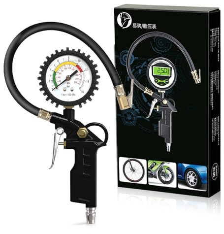 Luftdruckprüfer, 220PSI Reifenfüller mit Manometer Universal Reifendruckfüller Kompressor Zubehör Reifendruckprüfer für Kompressor Auto Motorrad Fahrrad LKW