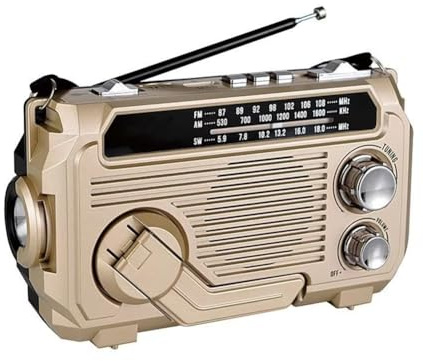 Xnuiasqe FM AM SW Radio Solar Charging Emergency Radios Receiver Hand Crank Bluetooth 5.2 Support TF USB Gold