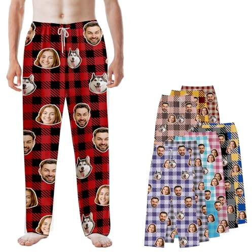 DXDOING Pantalon de Pyjama Personnalisé avec Photo Visage | Pyjama Drôle pour Hommes Femmes Cadeau Personnalisé Original Noël, Anniversaire, Saint-Valentin