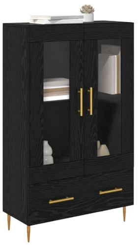 vidaXL Highboard Schwarz Eichen-Optik 69,5 x 31 x 115 cm, Wohzimmer Hochschrank, moderner Aufbewahrungsschrank, rechteckig, mit Glastüren, Elegantes Zuhause, tolle Organisation