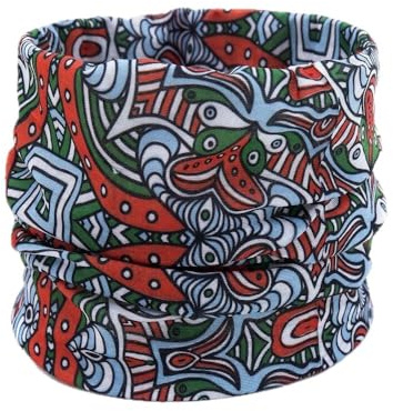 LK Trend & Style Multifunktionstuch Schlauchtuch Halstuch, 25x45 cm, Polyester-Viskose-Mix, für Sport Wandern Radfahren Joggen, Atmungsaktiv Vielseitig, 12 Tragevarianten (blau-grün-rot = Motiv 28)