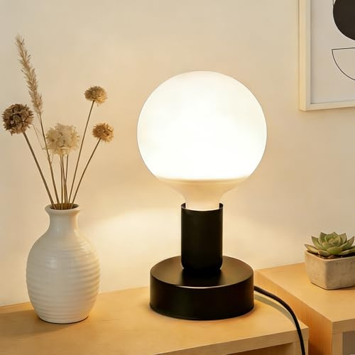 BrightWish Dimmbare Nachttischlampe mit Kabel,Industrielle Tischlampe Vintage LED E27 Fassung, RGB Farbwechsel & Fernbedienung, Kleine Tischlampe Schwarz für Schlafzimmer, Wohnzimmer, Esszimmer