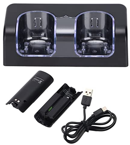 Aramox Ladestation U Mit Batterien Controller Ladestation Remote-Dual-Ladestation, Tragbare Dual-Ladestation mit 5 Fuß Langem Netzkabel, AC-Adapter für den der W i i Game-Fernbedienung (BLACK) [An