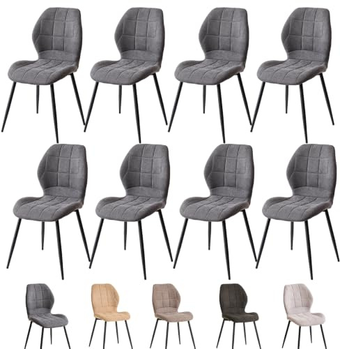 JZGORC Esszimmerstuhl 8er Set, Küchenstuhl, Leinen Polsterstuhl, Grau | Küchenstühle gepolstert mit Rückenlehne，mit Metallbeinen, bis 150 kg belastbar, für Wohnzimmer Küche Esszimmer