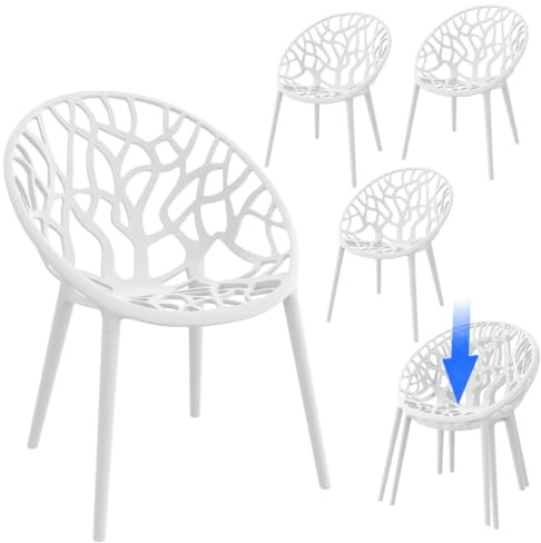 STEELSØN Quanta Gartenstuhl 4er Set, Weiß, Kunststoff, stapelbar, 120kg | Outdoor Schalenstuhl Garten/Balkon/Terrasse, Loungesessel, Balkonstühle wetterfest & UV-beständig, Gartensessel, Gartenmöbel