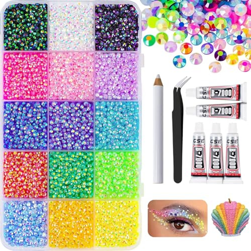 15Colors Nail Art Rhinestones - 18000Pcs 3mm Resin Jelly Rhinestones for DIY Crafting - Multicolor Flat back Rainbow Gems - Crystals Nail Rhinestones Bedazzling Kit with Pick Up Tweezers and Pen