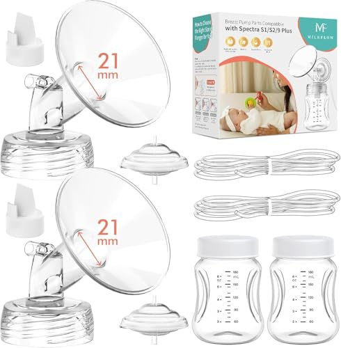 Breast Pump Parts Compatible with Spectra S1,S2,S9 Plus, Replacement Kit for Spectra Pump Parts 2PCS Include 21 mm Flange, Duckbill Valve, Tube,Bottle, Backflow Protector, Not Original Accessories