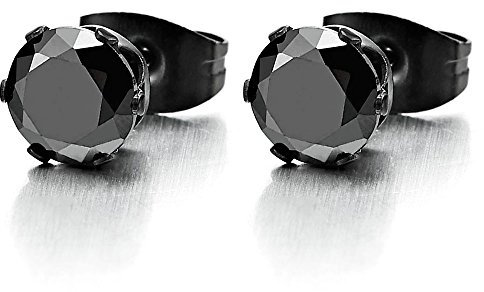 5MM Schwarz Zirkonia, Herren Damen Schwarz Ohr-Stecker Gestüt Ohrringe, Edelstahl, 1 Paar