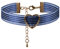 JewelryWe Schmuck Damen Choker Halskette mit Herz Anhänger Streifen Blau Transparent Gothic Halsband Sexy Kette Verstellbar Handarbeit