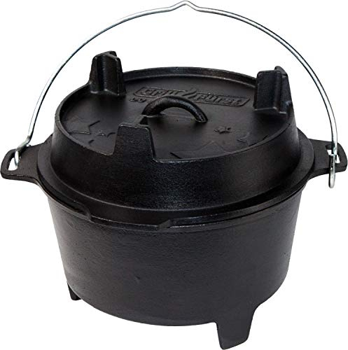 Grillfürst Dutch Oven ca. 6 Liter - stabil stehender Feuertopf durch speziell entwickelte T-Füße, hitzebeständiger Gusseisen Topf, Deckel als Pfanne nutzbar, DO 6