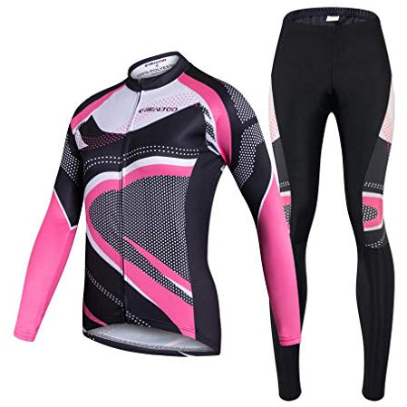 Womens Cycling Jersey Set Long Sleeve Padded Pants Full Zip Riding Wear - - XX-Large
