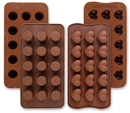 Cozihom Silikon-Schokoladenformen, Backform für Schokolade, Gelee, Süßigkeiten, Fettbomben, Keto-Snacks, Eiswürfel, runde Tassen und Herzform, 4 Stück