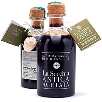 La Secchia - Vinaigre Balsamique de Modène IGP Cinq Étoiles, Vieilli dans 20 Fûts de Bois Différents, Haute Densité, Boutelle de 250 ml avec Bouchon Doseur en Liège