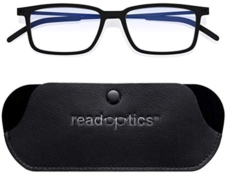 Read Optics Anti Blue Light Computer Screen Glasses Blue Block + UV Filter + Anti-Glare Protection for PC, Phone, Xbox/PS4 Gaming. Reduce Eye Strain, Fatigue. Flat Fold Ultra Thin Frame in Slim Pouch