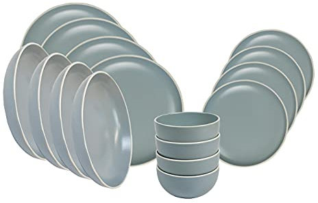 YöL Grey Dinnerware Set Table Setting Service For 4 Stoneware Modern Design 16pc Dinner Set Bowls Plates Dining
