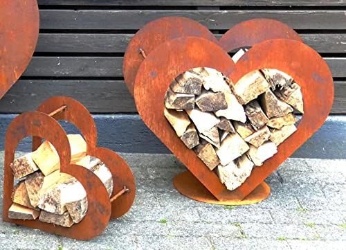 Herz aus Metall Holz Regal Rost Edelrost Holzregal Garten Terrasse - Deko - Set!! (M)