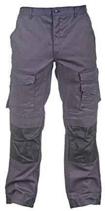 Security Lines Men's Highland Multibolsillos Work Pants Pantalones de Seguridad con Cremallera YKK Pantalones elásticos tamaño de Cintura - 34 a 60 (Gris Acero/Negro, 58)