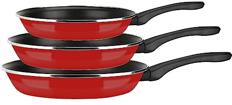 Fagor Optimax Set Juego Sartenes Inducción 20-24-28 cm, Acero Esmaltado, Antiadherente Ecológico XYLAN PLUS sin PFOA, Alto Espesor, Apta para Todas Las Cocinas, Vitrocerámica, Gas, Lavavajillas, Rojo