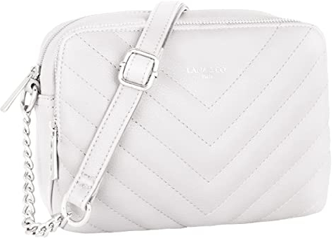 CRAZYCHIC - Damen Gesteppte Umhängetasche - Kleine Handtasche Kette Schultertasche - Frau Steppmuster PU Leder Tasche - Rechteckige Viele Fächern Crossbody Bag Clutch Kettentasche Handy Party - Weiß