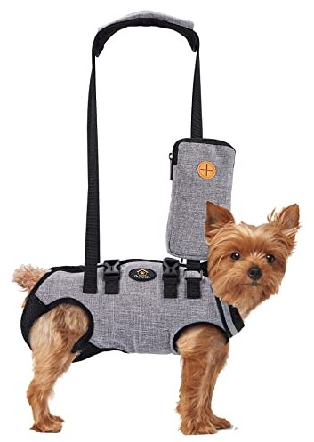 Ownpets Tragehilfe Geschirr, Hebegeschirr für kleine Hunde, Tragtuch für kleine Hunde, Ganzkörpergeschirr, Hunde Tragetasche mit Schultergurt, Weich, Wasserdicht, Einstellbar, Grau, XS