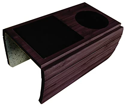 EUNEWR Bamboo Sofa Arm Tray Table, Global Sofa Couch Arm Tray Table with Anti-Slip, Flexible Foldable Sofa Tray for Couch Armrest, Drinks, Snacks, Remote Control or Phone (Brown)