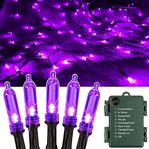 OEMG Purple Lights Halloween String Lights, 8 Modes 40ft 120 LED Halloween Lights Battery Operated Waterproof Halloween Decorations Lights for Outdoor Indoor Garden Christmas Party Decor (Purple)