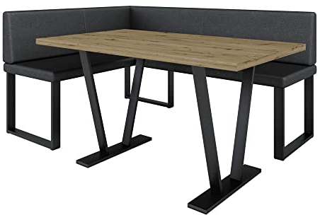 Eckbank Akiko Metal mit Tisch - Eckbankgruppe für Ihrem Esszimmer, Küche modern, Sitzecke, Essecke. Perfekt für Küche, Büro und Rezeption. Solide und Starke Verarbeitung. (Soft 11, 168x128 Links)