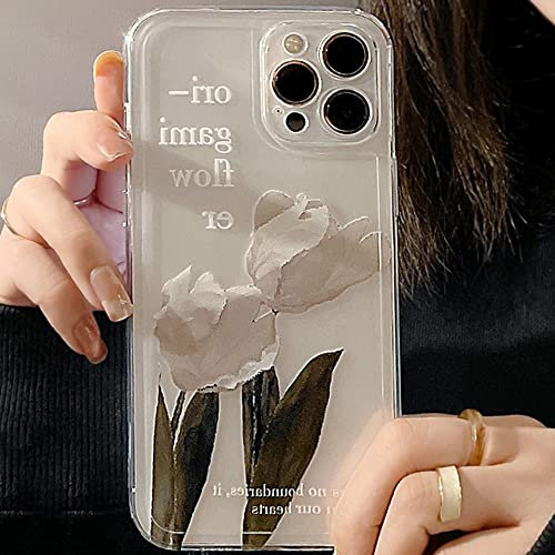 Bakicey Hülle Für iPhone 13 Handyhülle Blumen Mode Schutzhülle Wellen Handyhülle Erdbeere Bumper Cover Kratzfeste Stoßfest Weich Silikon Case für iPhone 13, weiße Blumen malen