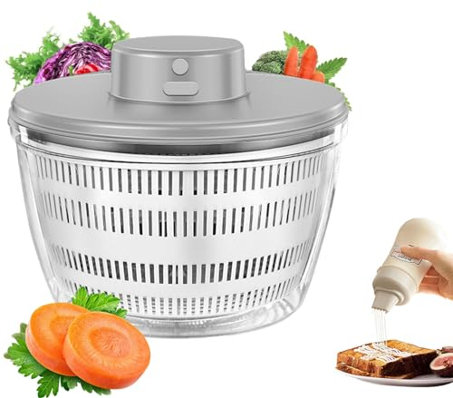 Essoreuse à Salade 4L Grande, Electrique Panier a Salade avec Couvercle, Professionnelle Essoreuse Salade Automatique sans Fil, Base Antidérapante, Salad Spinner pour Laver les Salades,Fruits,Laitue