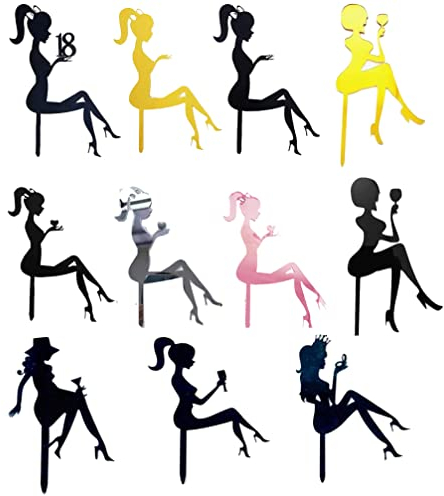 Houhounb High Heel Girl Cake Topper Zarte Acryl Kuchen Picks Dame Silhouette Kuchendekoration Kuchen Aufsatz Topper Tortenstecker Deko für Hochzeitsfeier Geburtstagsfeier Hochzeit Engagement,11 Stück